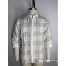 55% in lino 45% camicia a manicotto medio a quadri di cotone